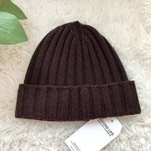 NEW Tesma Cashmere Italian Ribbed Knit Beanie Hat chocolate brown unisex NWT